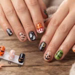 Cute micro ghost french tip nail art on sheer milky nude short natural nails