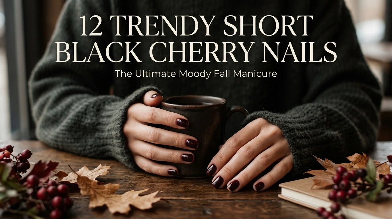 12 trendy short black cherry nails holding a coffee cup fall manicure aesthetic