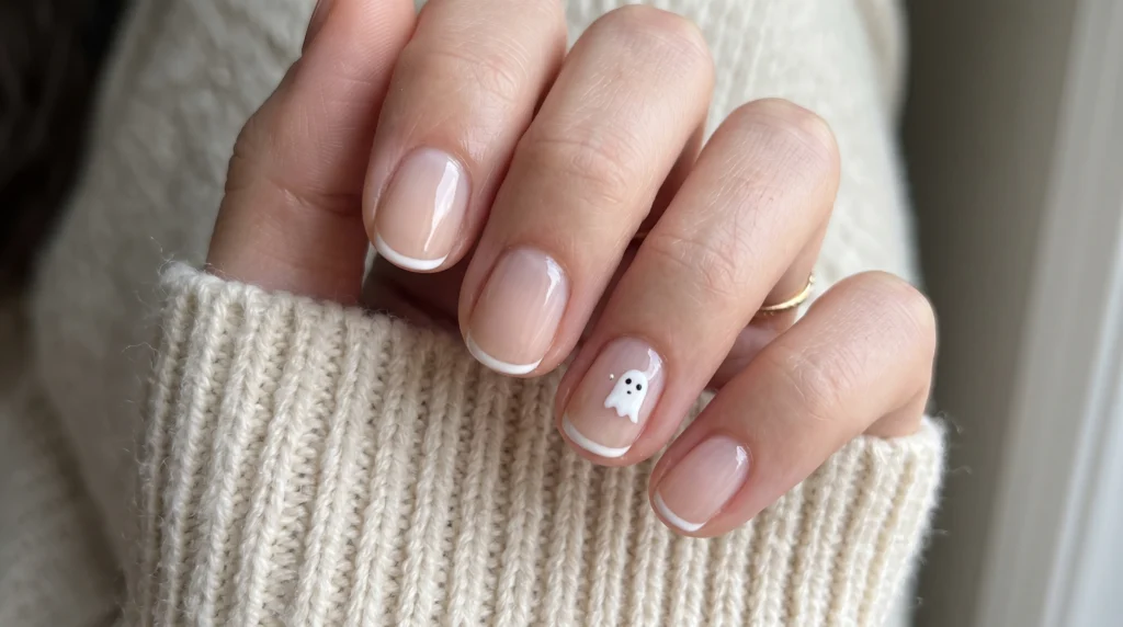 Classic micro ghost french tip nails on short natural milky nude nails